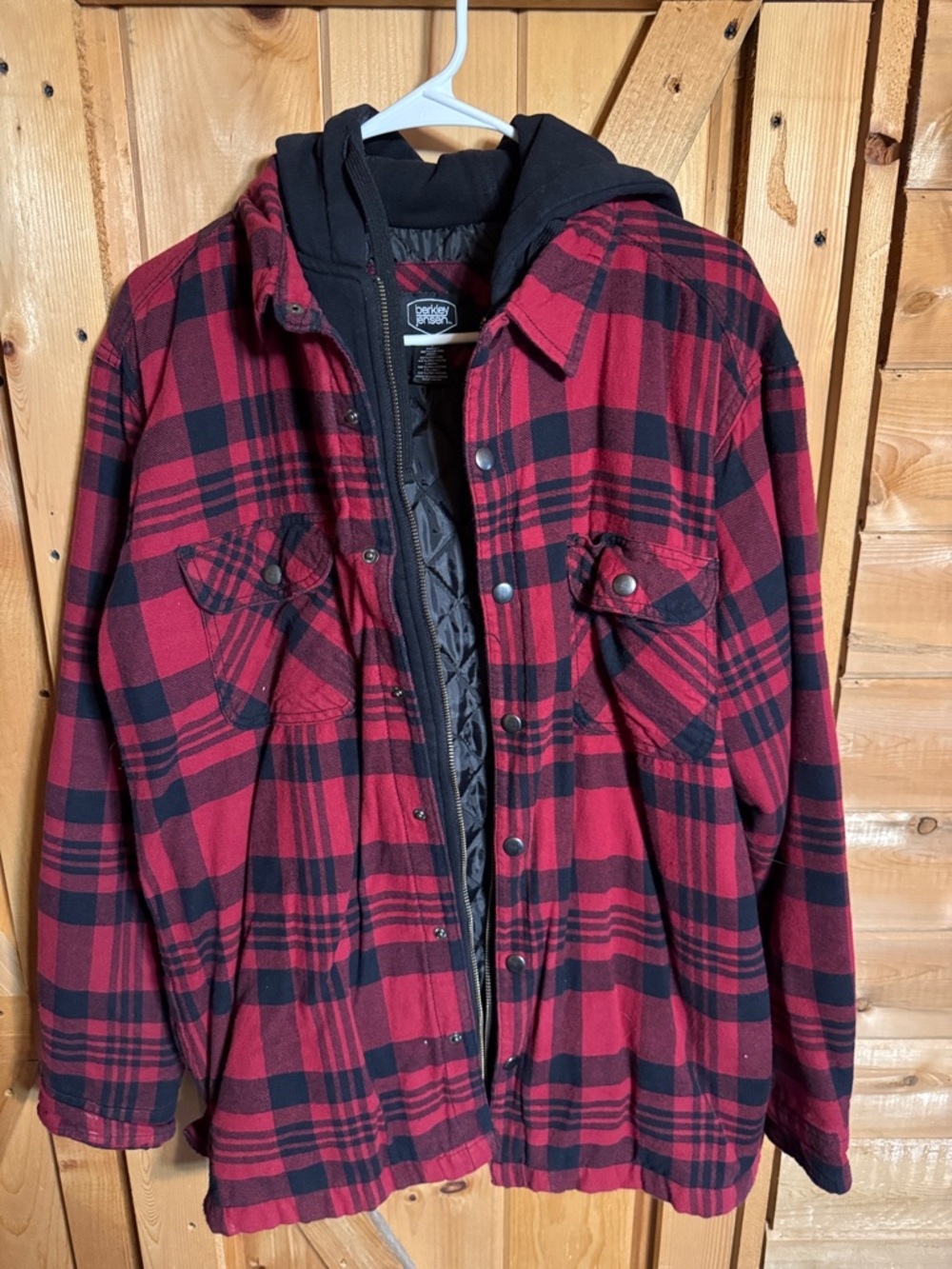 Men's Red & Black Plaid Hooded Flannel Jacket